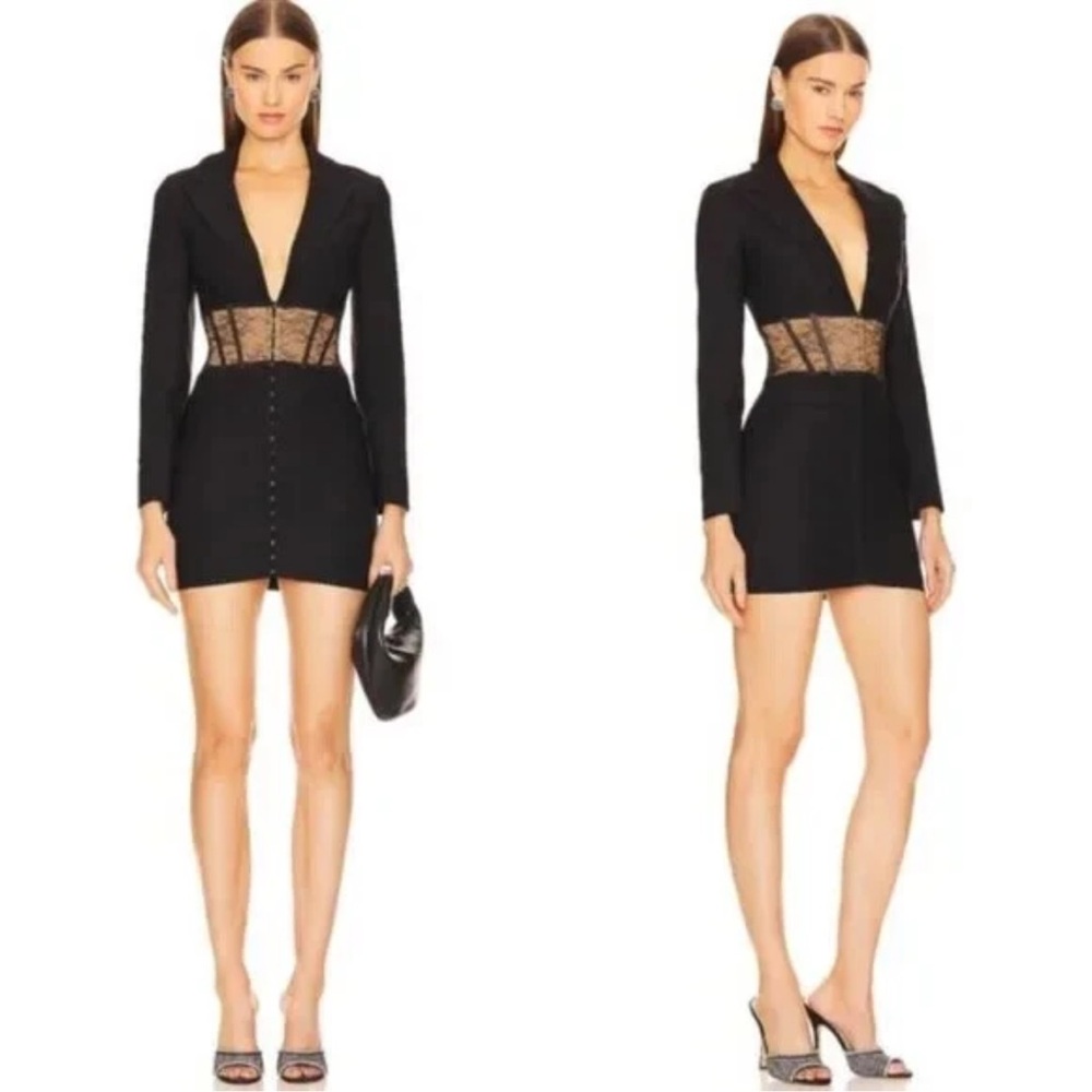 Michael Costello x Revolve Norma Black Lace Corset Mini Dress